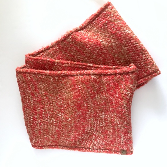 Frye & Co. Wrap Neck Scarf & Ear Band Reddish Orange Caramel White - Picture 6 of 8